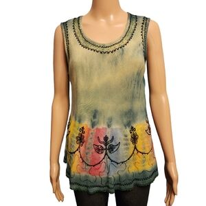India Boutique Vintage Tie-Dye Embroidered Tank Top